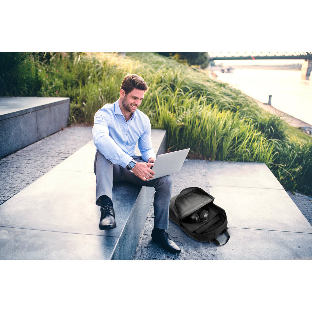 GIJON - Laptop backpack in 600D recycled high-density polyester and 210D recycled polyester lining